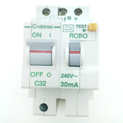 Crabtree Polestar 602C/323 C32 32A 32 Amp 30mA 2 Double Pole RCBO Circuit Breaker Type C